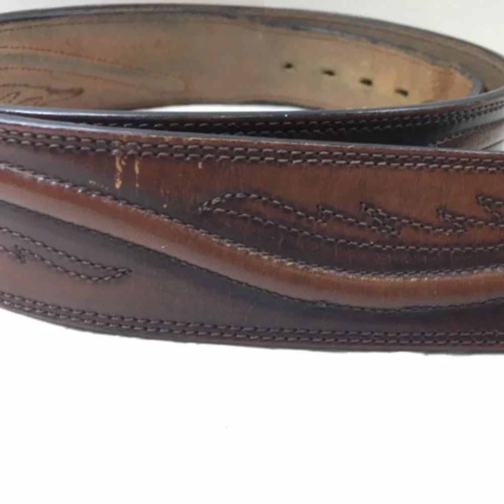 Original Larry Malan's Leegin Brown Leather Stitched Overlay Rodeo Belt Size 44